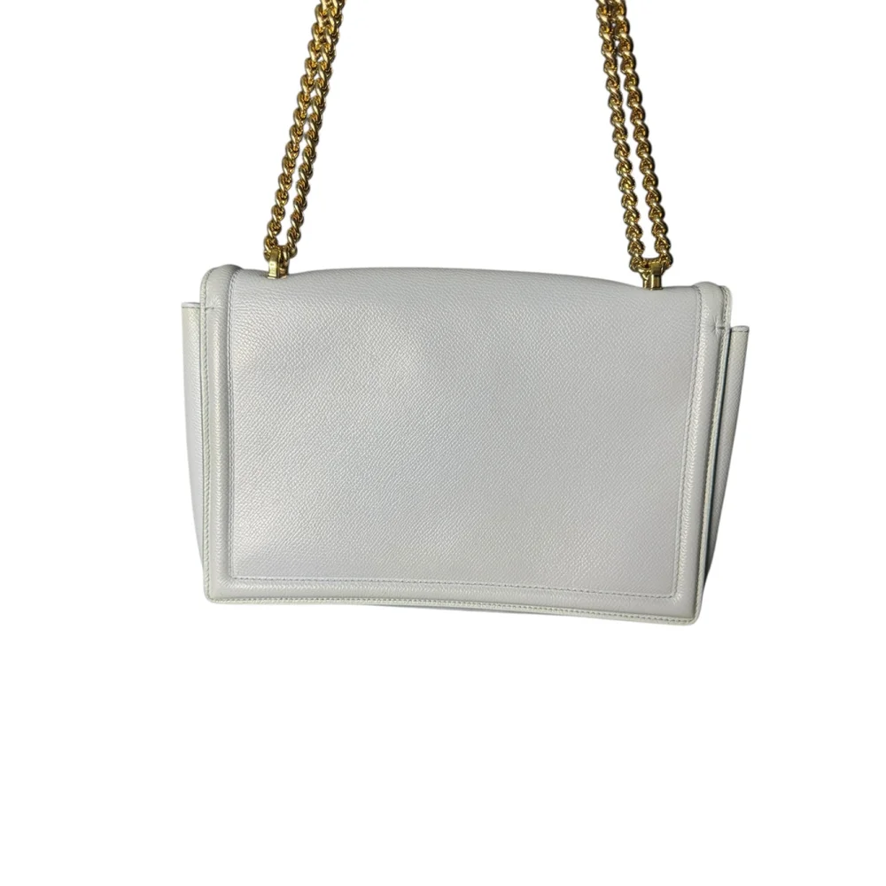 Salvatore Ferragamo Ginny Vara Bow Embossed Pale Blue Pebble Calfskin Flap Bag - Picture 9 of 15